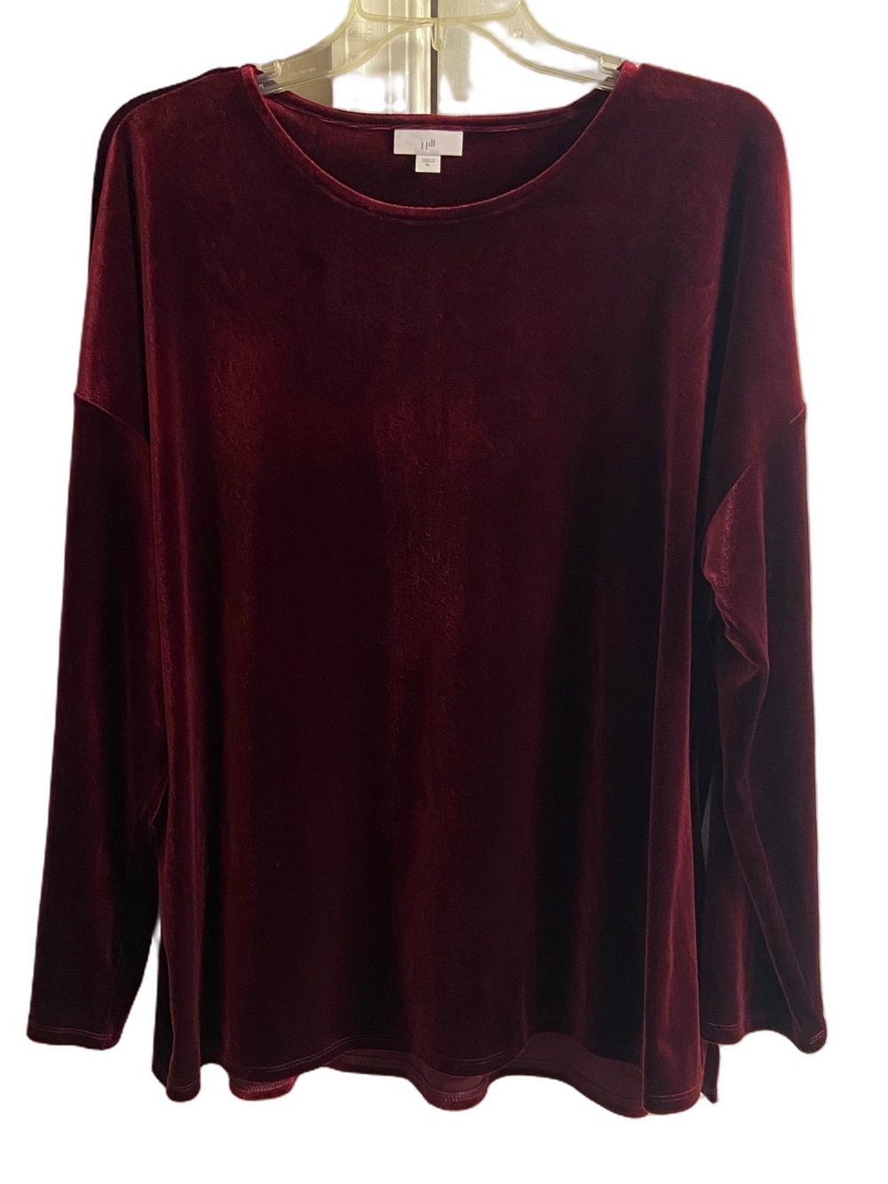 J.Jill Velvet Long Sleeve Tunic Top Burgundy Wine Red Crewneck XL